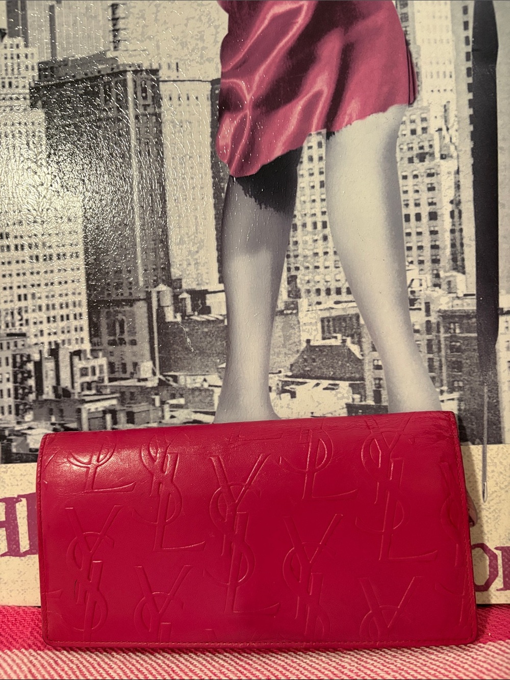 Saint Laurent Embossed Monogram Leather Clutch - Fuchsia